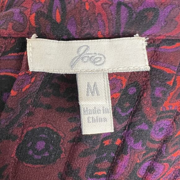 JOIE Red Black Print Long Sleeve V-Neck Button Down Silk Blouse Size Medium M - Picture 5 of 5